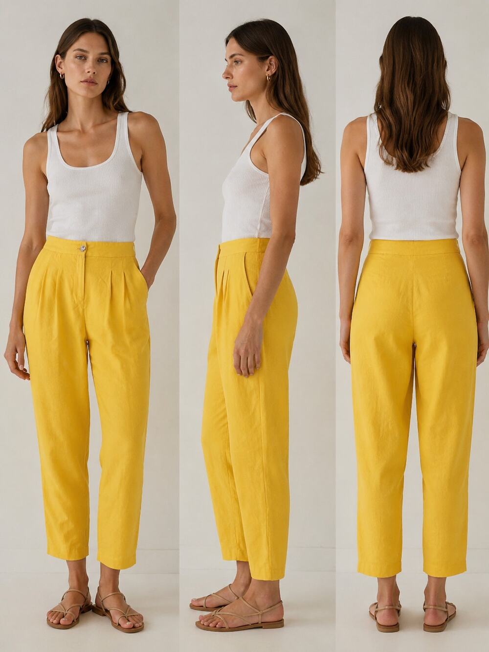 Antonio Melani Women's Yellow Wide Leg Pleated Linen Pants